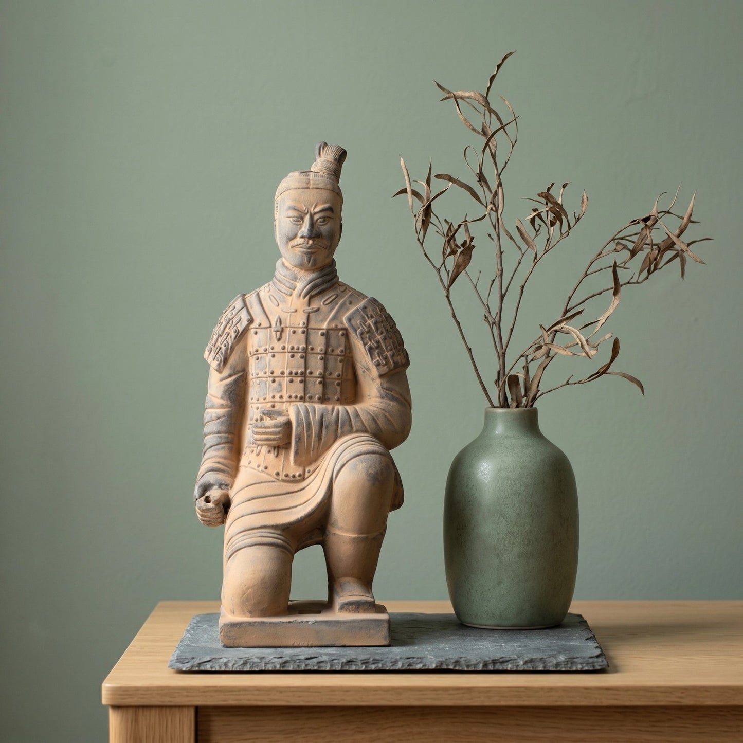 35CM Kneeling Archer - CLAYARMY-Detailed shot of the handcrafted facial expression and features on the 35CM Kneeling Archer.