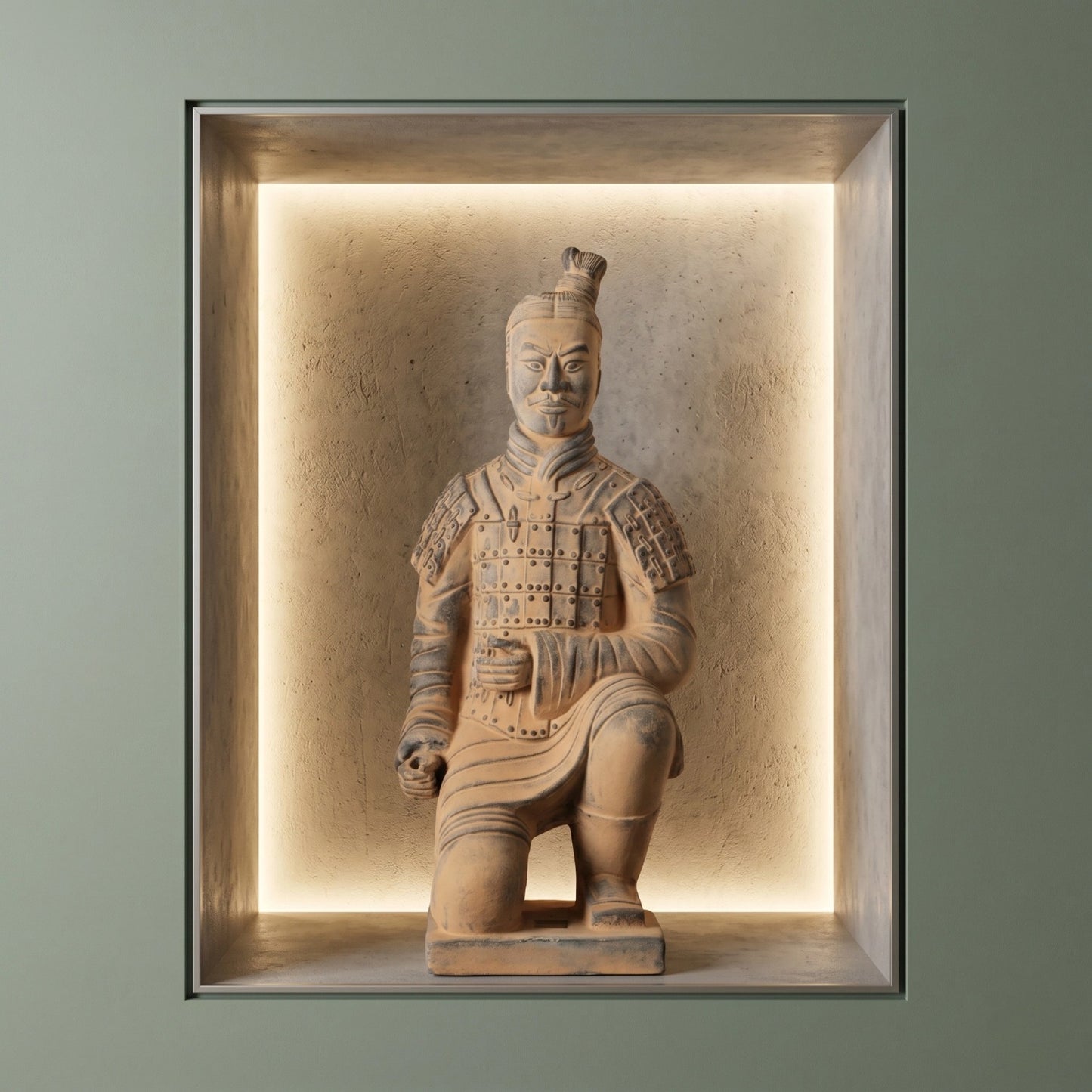 35CM Kneeling Archer - CLAYARMY-Detailed shot of the handcrafted facial expression and features on the 35CM Kneeling Archer.