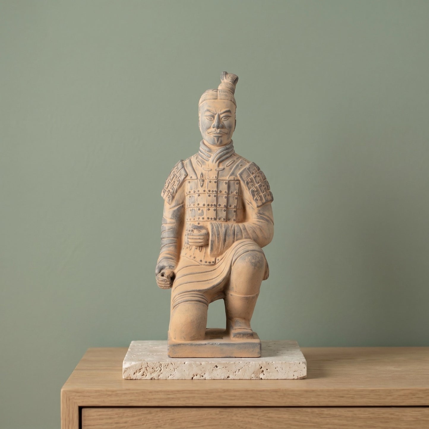 35CM Kneeling Archer - CLAYARMY-Detailed shot of the handcrafted facial expression and features on the 35CM Kneeling Archer.
