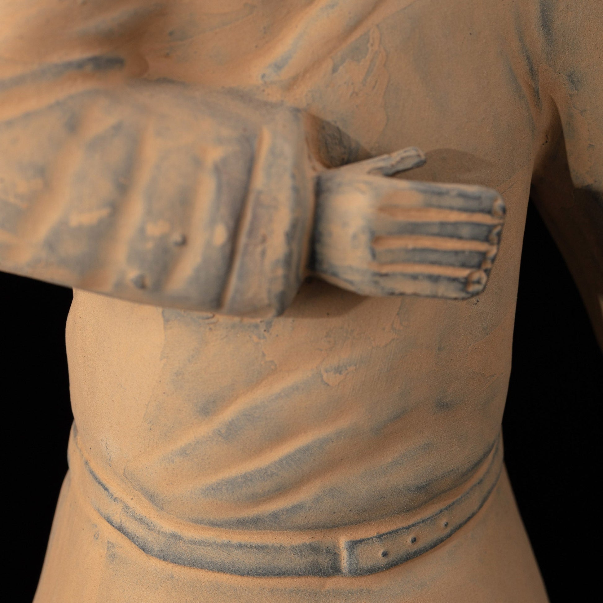 35CM Standing Archer - CLAYARMY-Explore the craftsmanship of the 35CM Terracotta Army Standing Archer replica in yellow-brown clay.