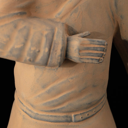 35CM Standing Archer - CLAYARMY-Explore the craftsmanship of the 35CM Terracotta Army Standing Archer replica in yellow-brown clay.