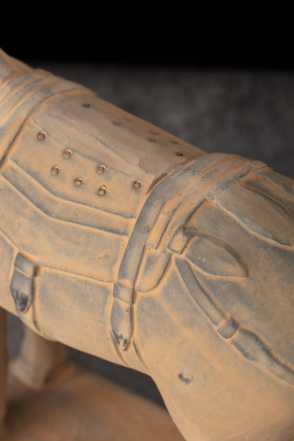 35CM Horse - CLAYARMY -Close-up of the saddle adornments, adding an extra layer of artistry to our 35CM Clayarmy Terracotta Horse.