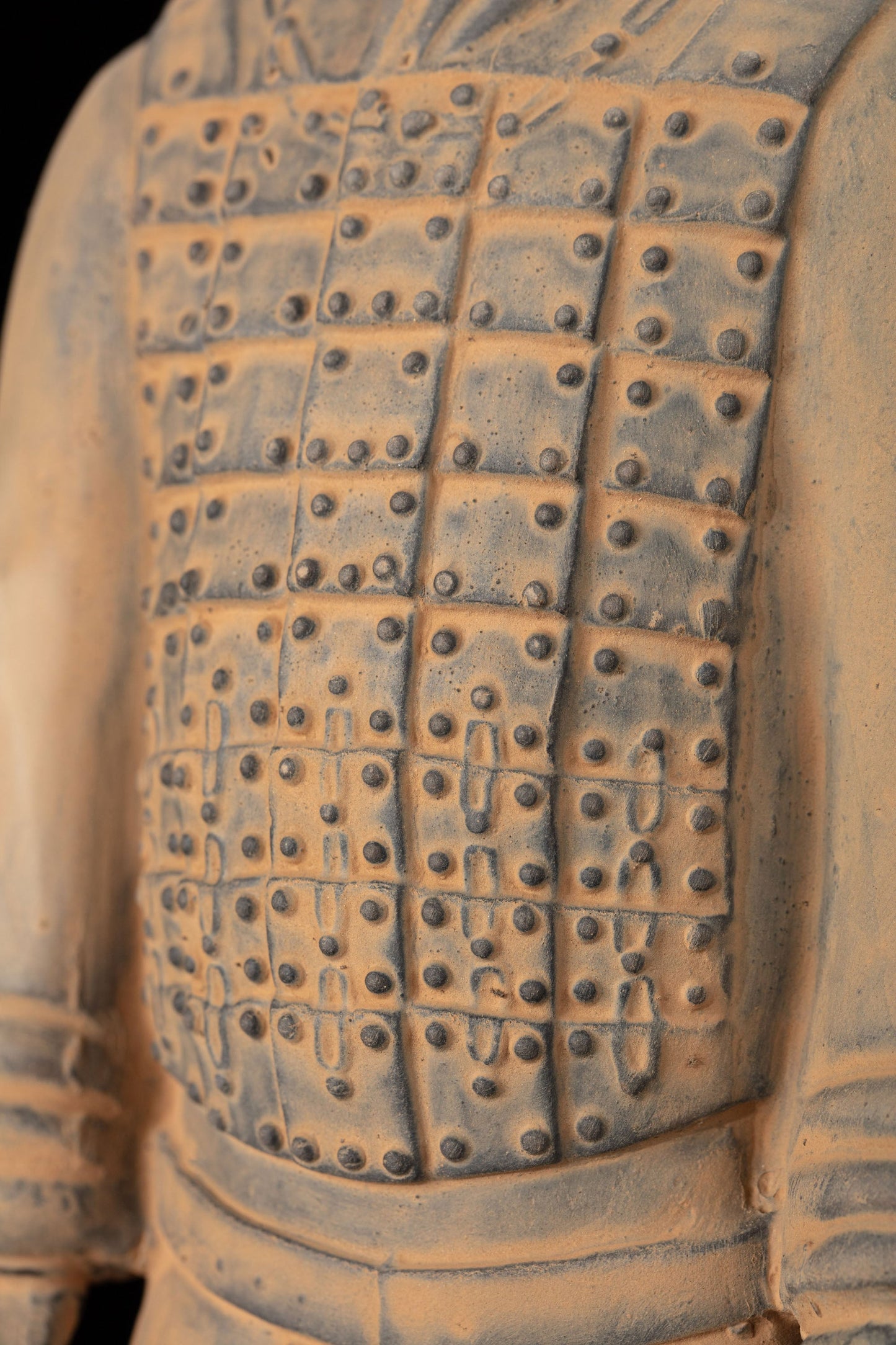 35CM Cavalryman - CLAYARMY-Aerial view focusing on the intricate details of the 35CM Terracotta Army Cavalryman's accessories, including the crossbow and bridle.