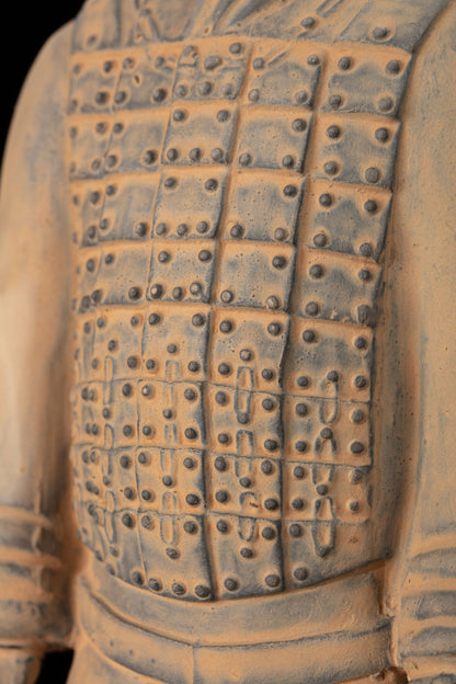 35CM Cavalryman - CLAYARMY-Aerial view focusing on the intricate details of the 35CM Terracotta Army Cavalryman's accessories, including the crossbow and bridle.