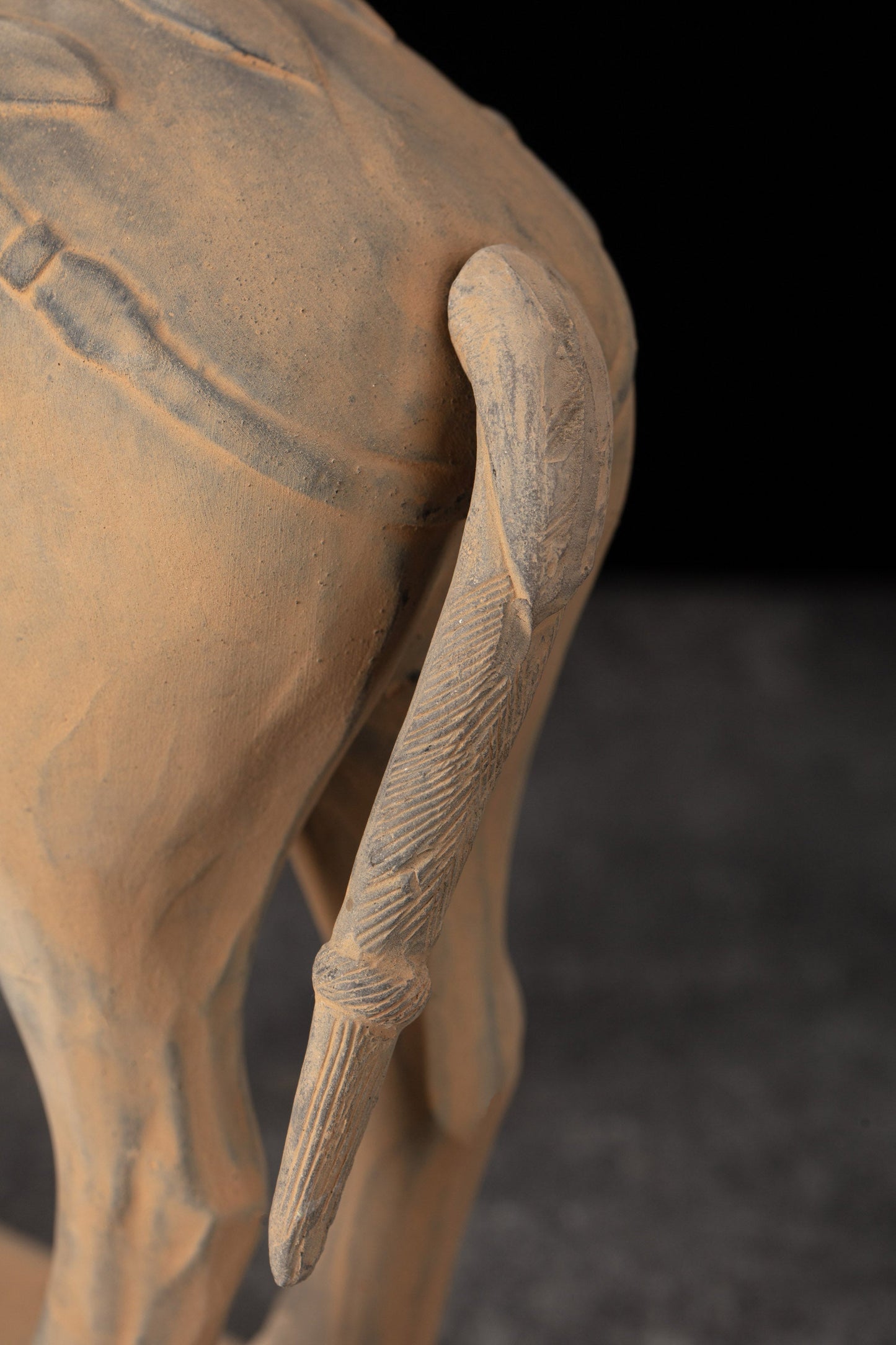 35CM Horse - CLAYARMY -Close-up of the meticulously sculpted tail and mane, adding realism to our 35CM Clayarmy Terracotta Horse.