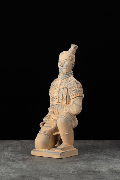 35CM Kneeling Archer - CLAYARMY-Front view of the 35CM Kneeling Archer figurine, highlighting intricately sculpted details on the face and armor.