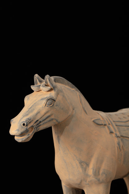 35CM Horse - CLAYARMY -Close-up detail of Clayarmy's 35CM Terracotta Horse – Lifelike features in yellow-brown clay.