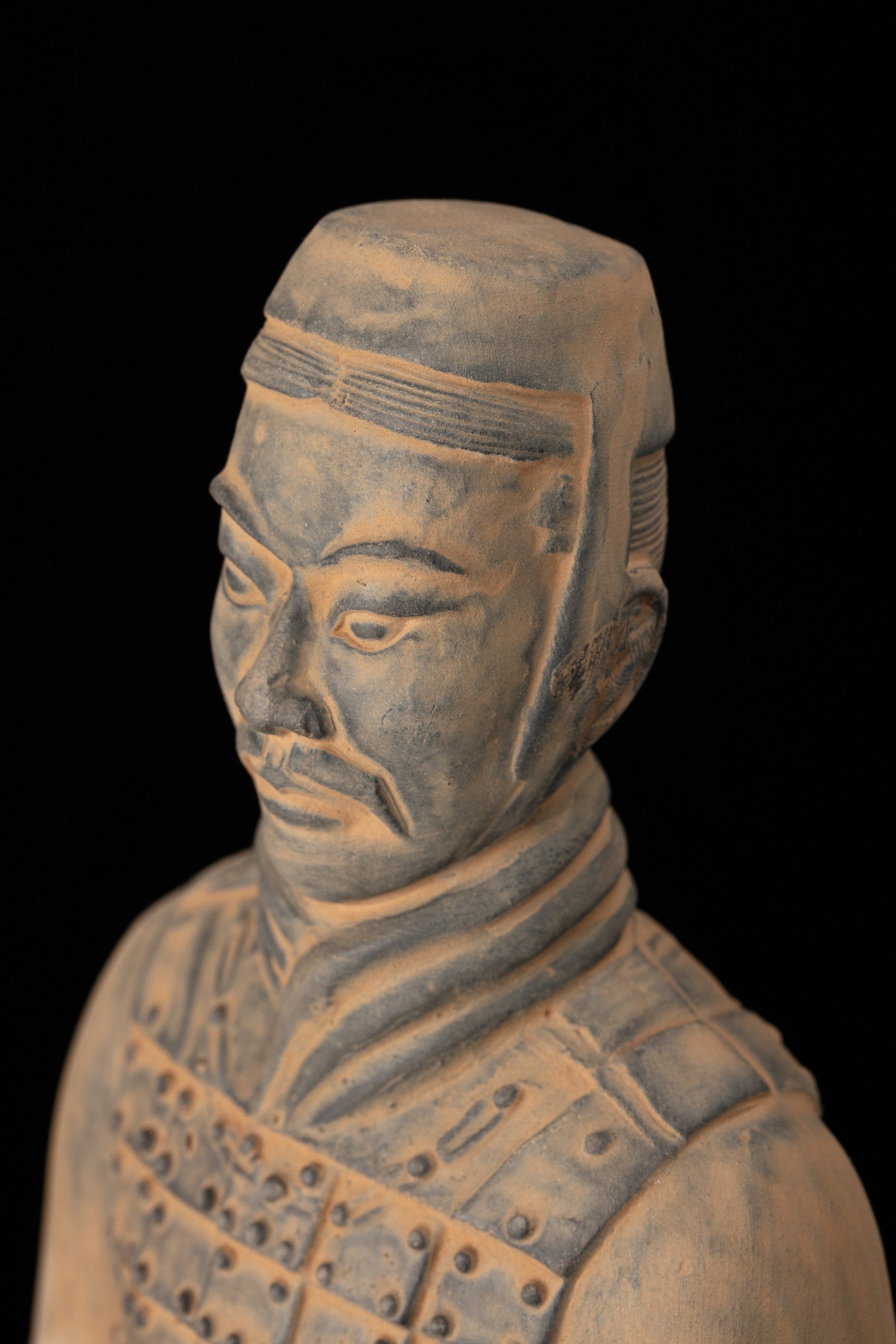 35CM Cavalryman - CLAYARMY-Top-down perspective offering a unique view of the 35CM Cavalryman figurine, showcasing the craftsmanship of the headgear and overall presentation.