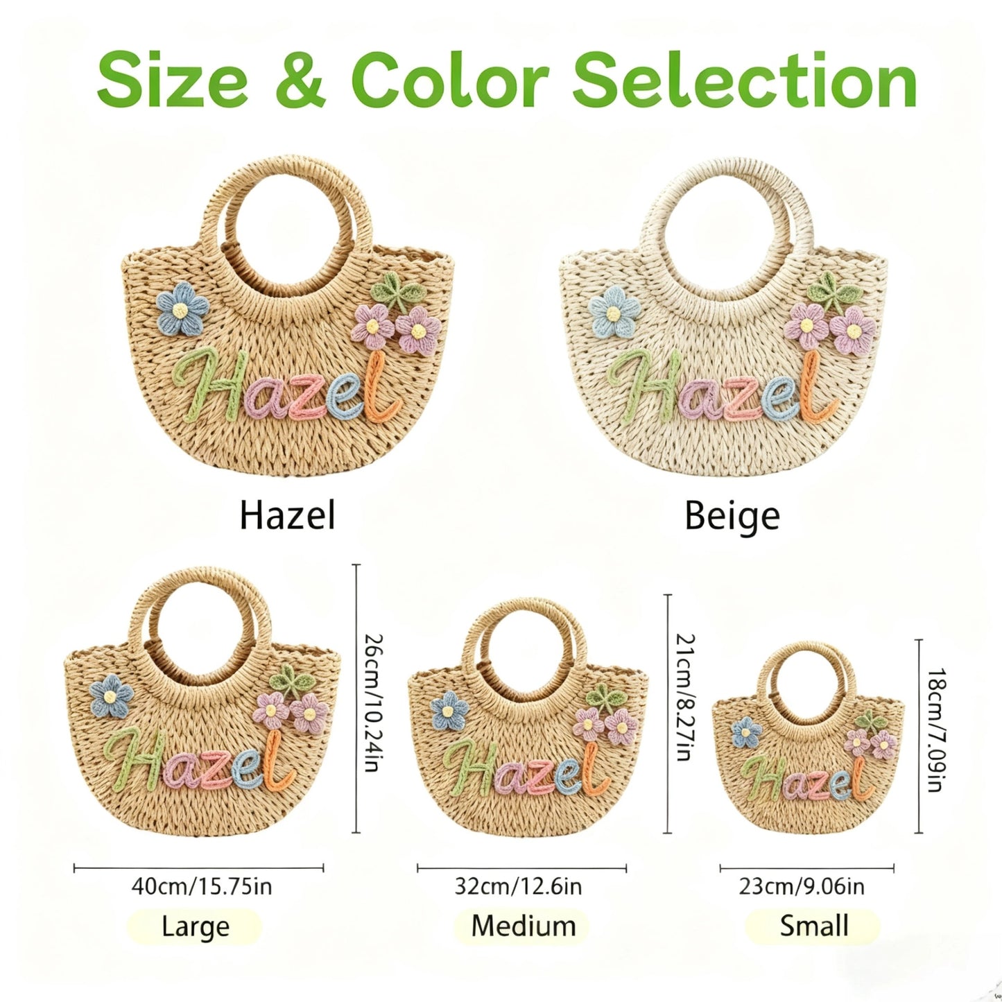 Personalized Mommy & Me Straw Tote: 3D Rainbow Embroidered Name