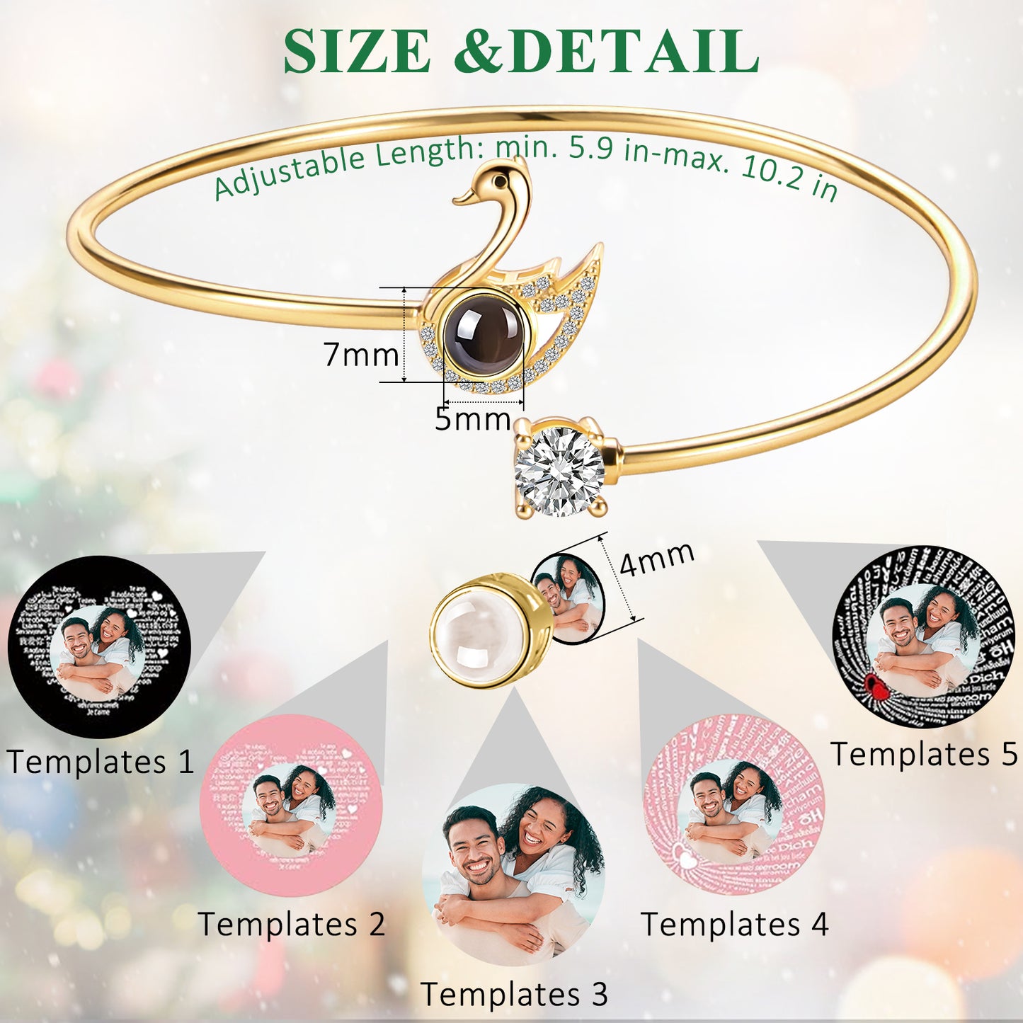 Armband mit Schwanenfotoprojektion – Verstellbarer Schwanenanhänger mit Kristallflügeln