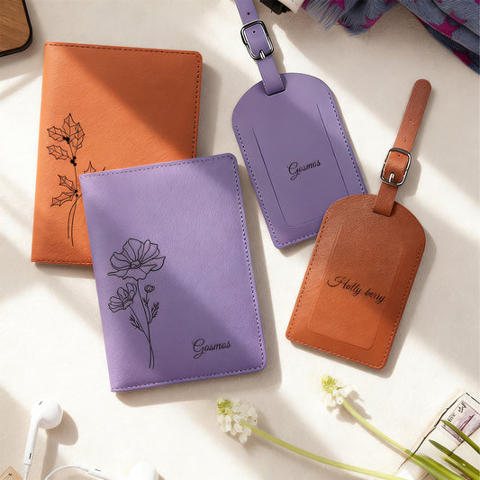 Passport Holder & Luggage Tag Set - Personalized Floral Pattern Matching Gift