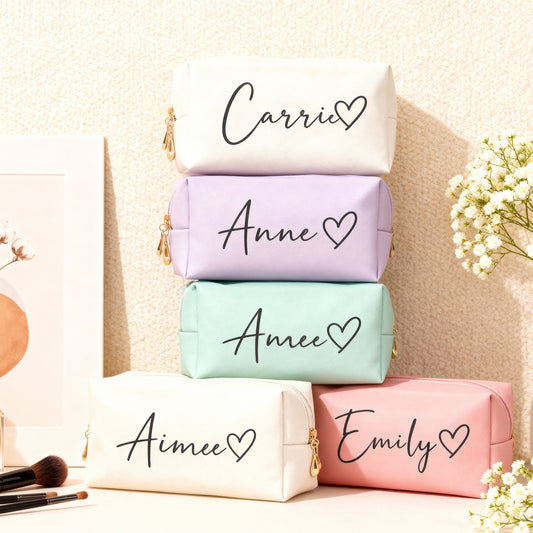 Personalized Makeup Bag - Custom Name in Elegant Script on Luxe Pouch