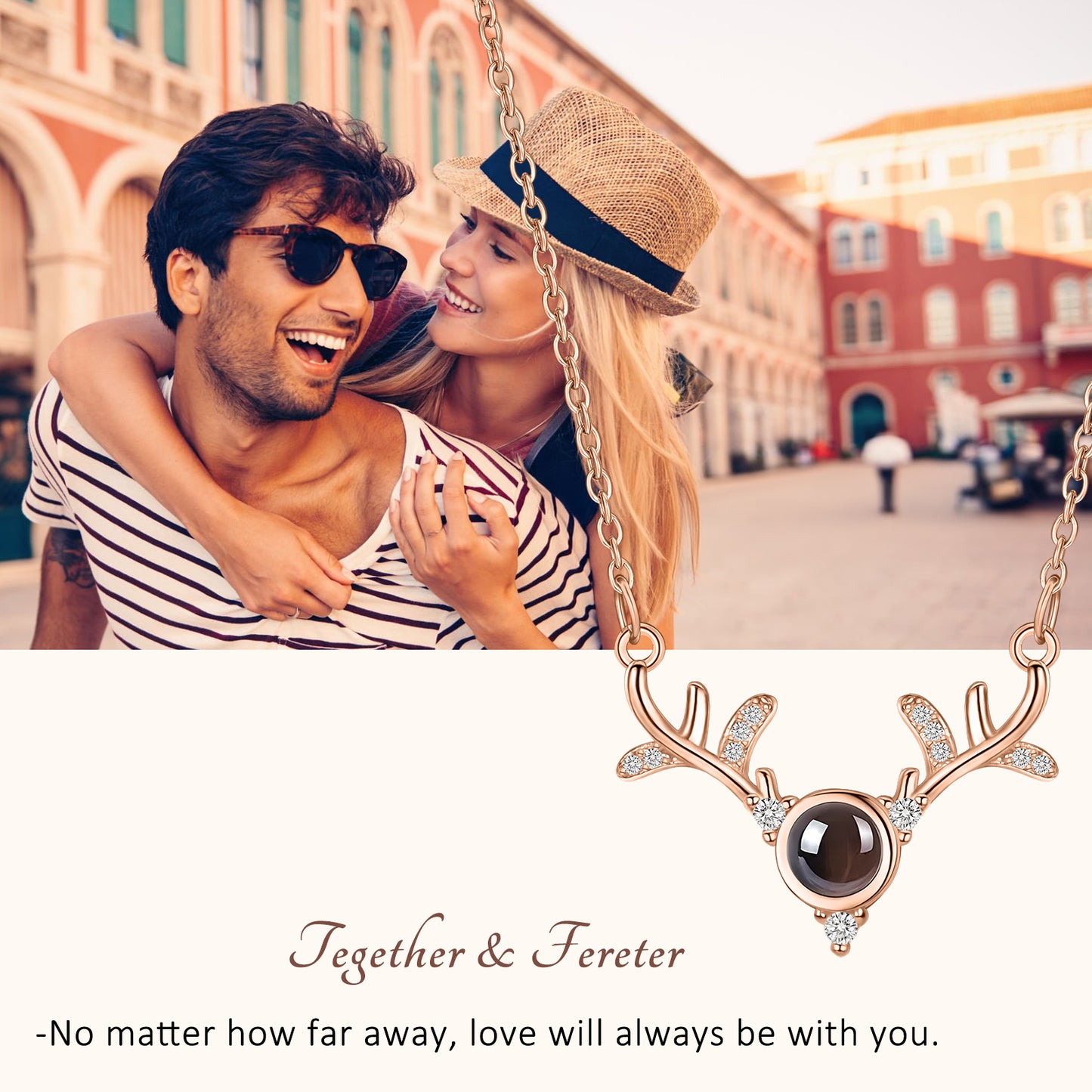 X'mas Deer Antler Photo Locket Necklace - Personalized Keepsake Jewelry with Picture Inside