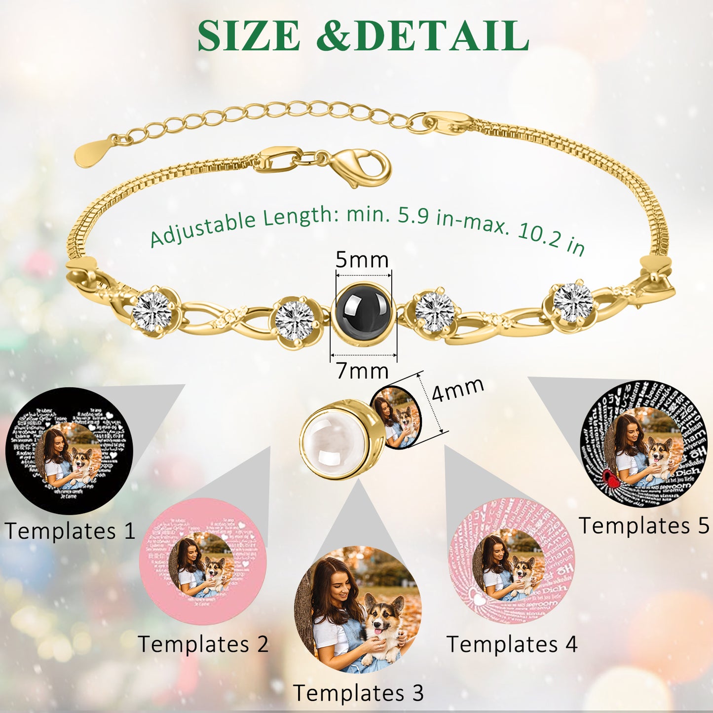 Verstellbares Armband mit Fotoprojektion und Kristallverzierungen