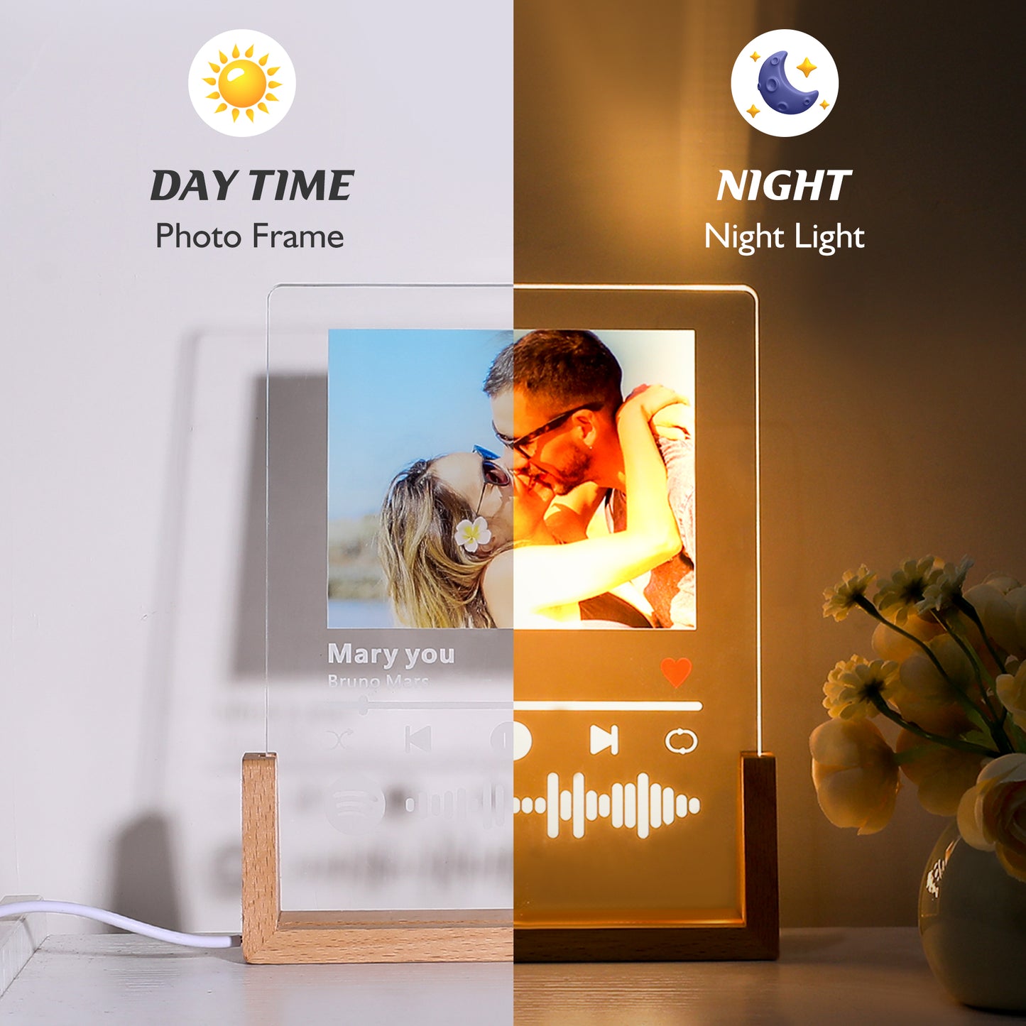 Veilleuse photo musicale personnalisée - Lampe LED style Spotify pour tous vos souvenirs