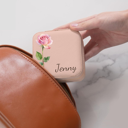 Personalisierte Schmuckschatulle – Individueller Name &amp; farbenfrohes Blumenbouquet-Motiv, inklusive Spiegel