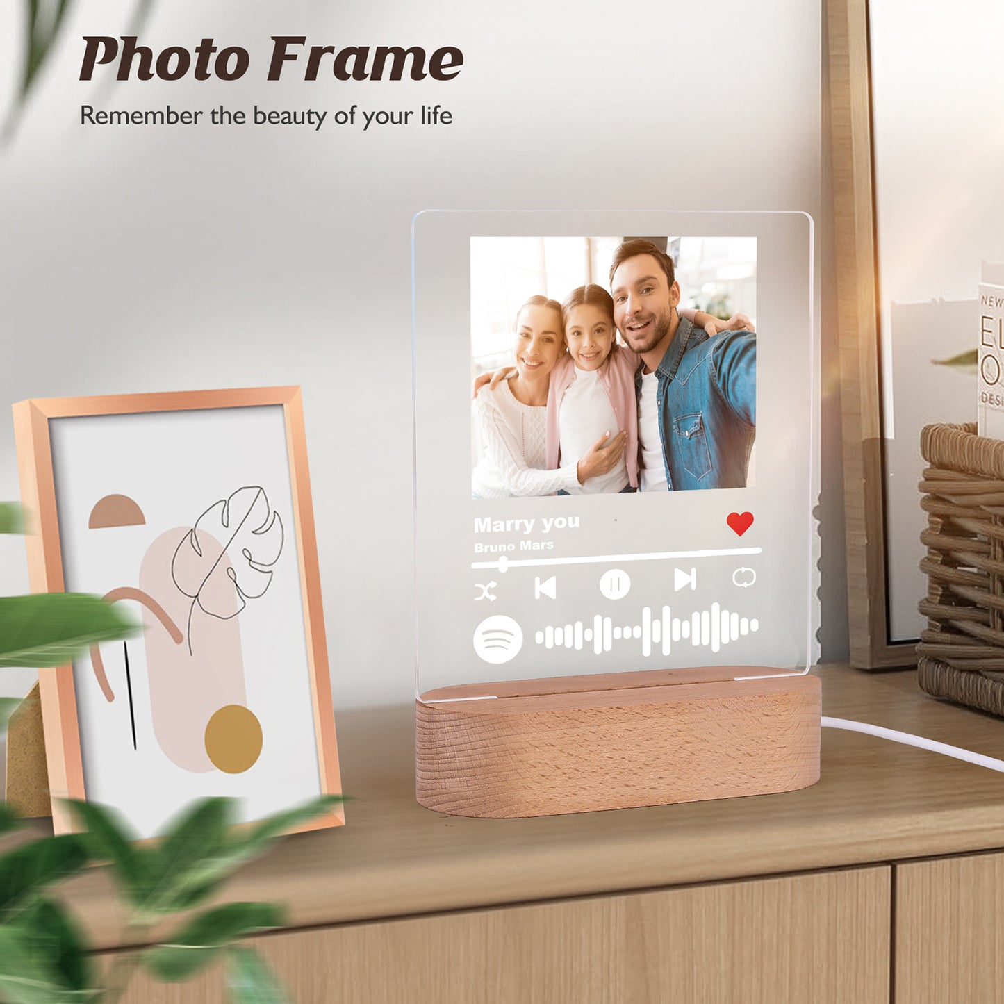 Cube lumineux de nuit personnalisé 7 couleurs - Téléchargez une photo et un message pour votre lampe de chevet