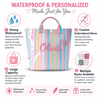 Personalized Waterproof Tote Bag - Custom Embroidered Name