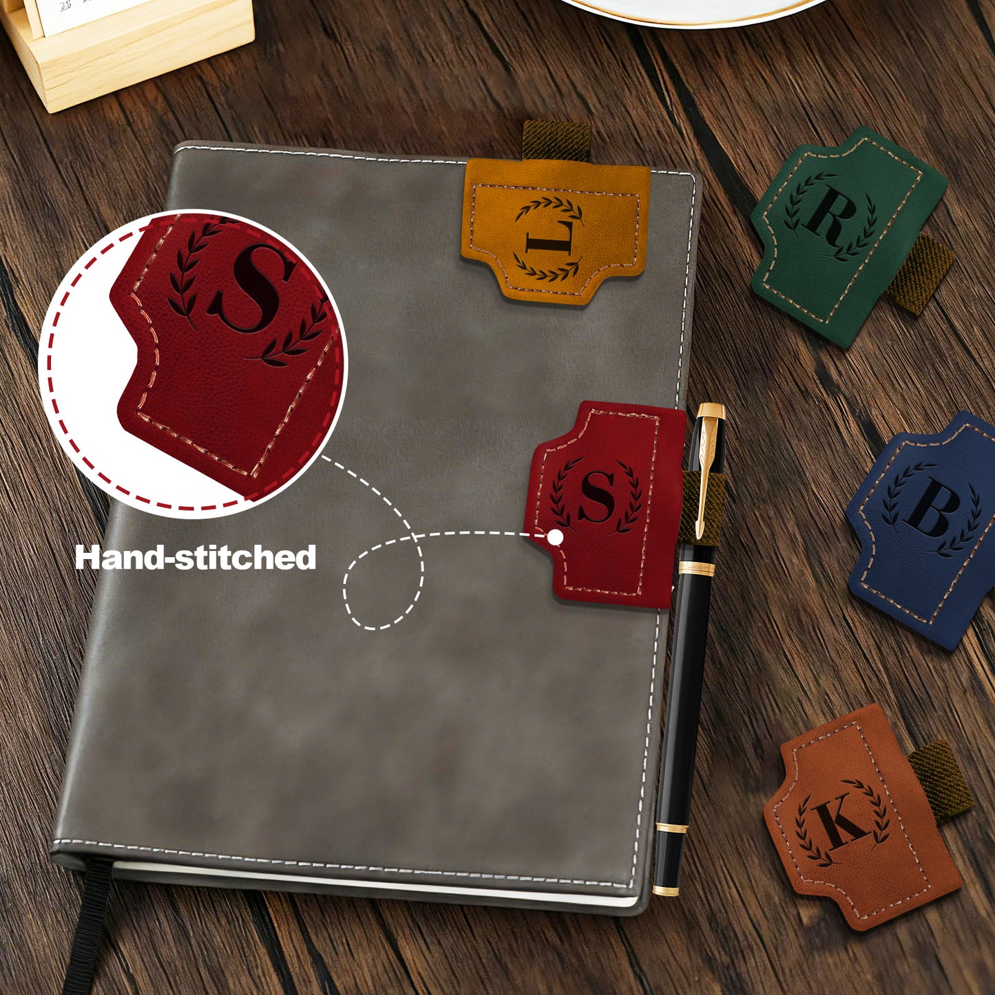 Personalized Magnetic Leather Bookmark with Pen Holder - Custom Name Gift