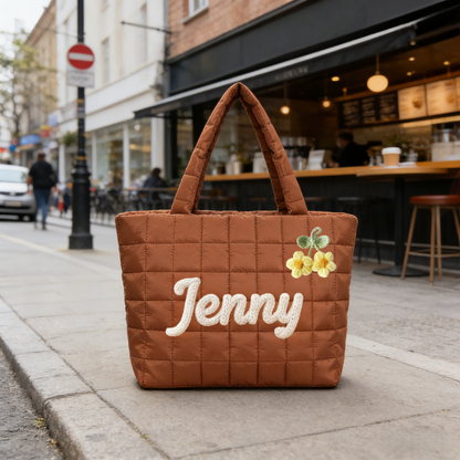 Personalized 3D Yarn Embroidery Puffer Tote - Custom Name Bag
