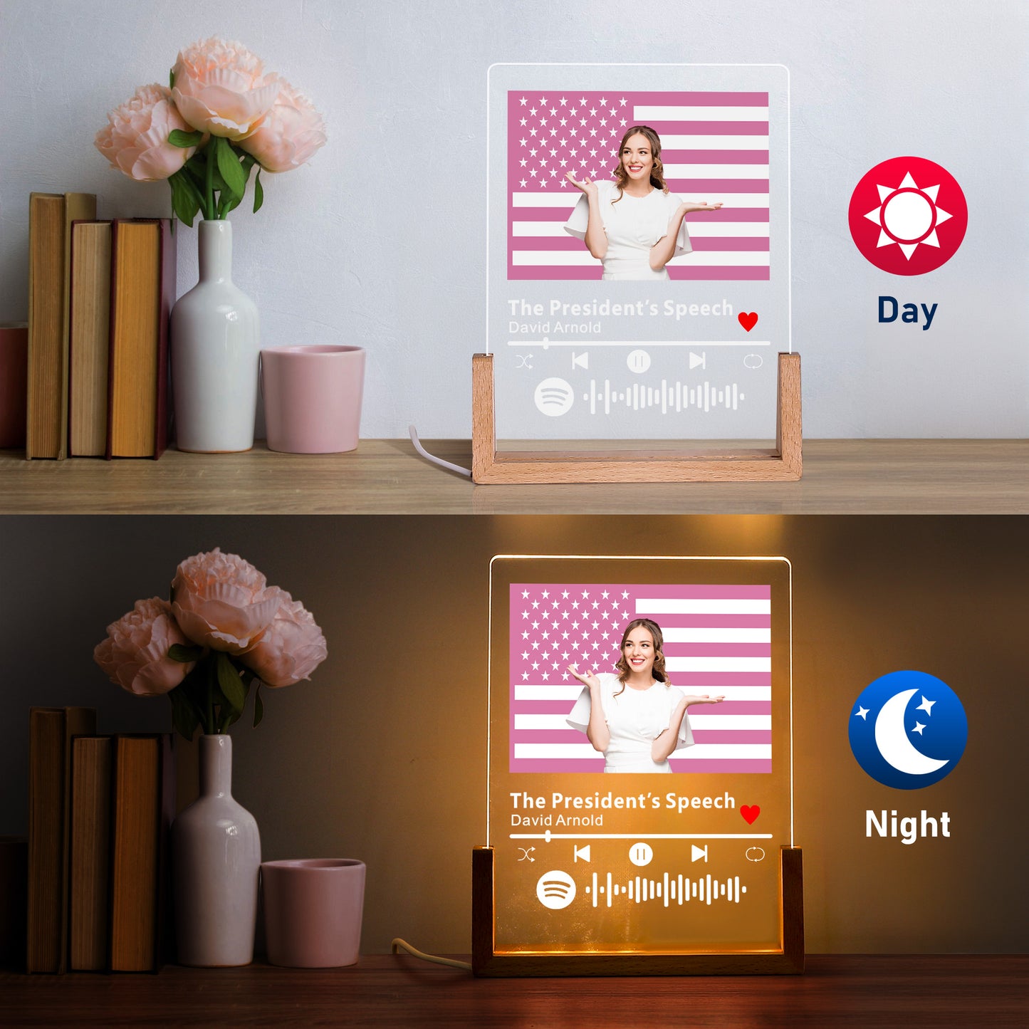 Fourth of July Night Light - Patriotic LED with Custom Photo Star-Spangled Edition