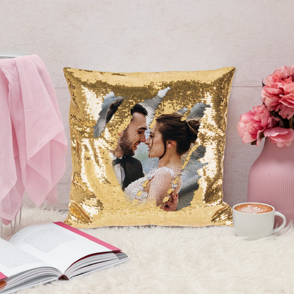 Custom Photo Glitter Pillow - Text & Picture Magic Glimmer Pillow