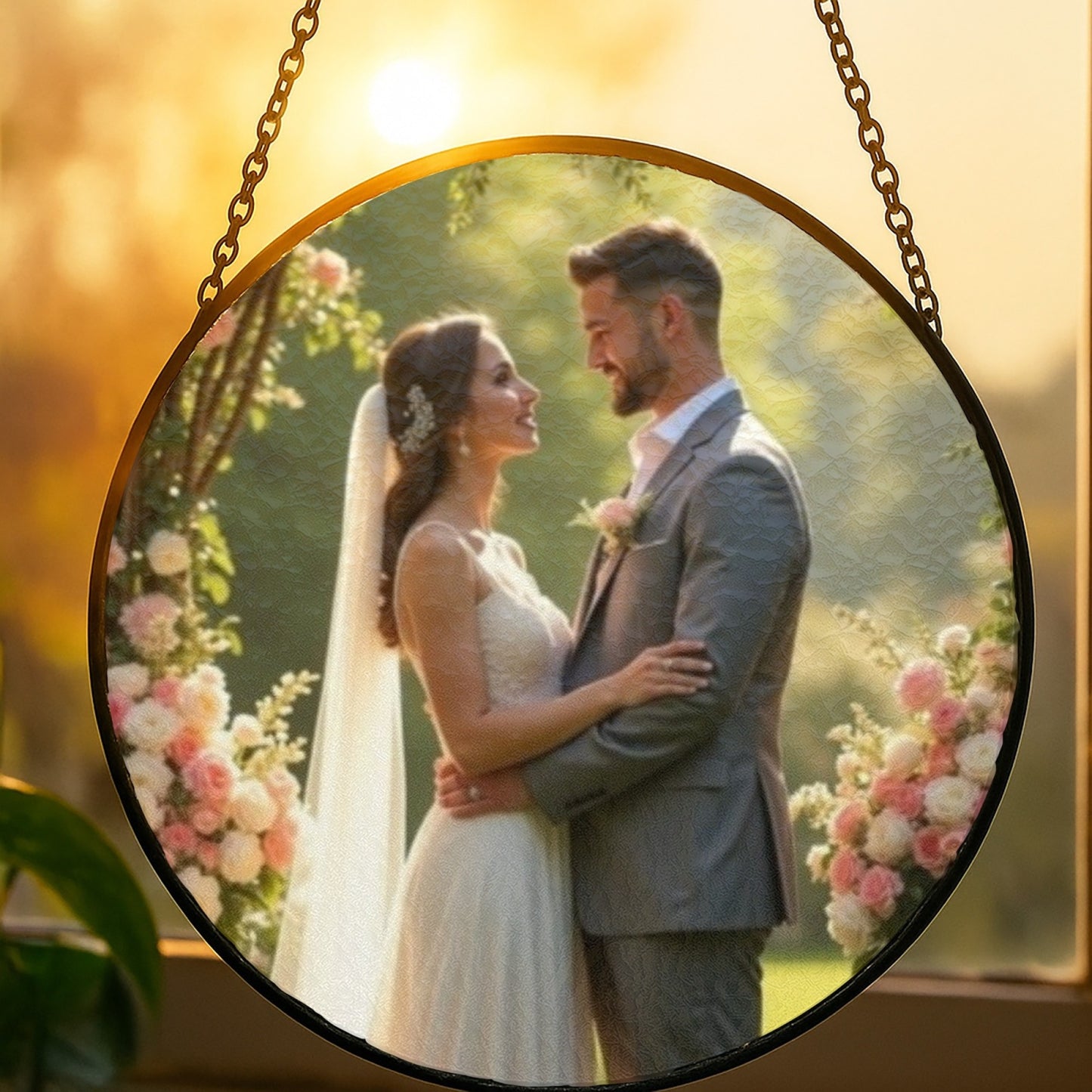 Glass Sun Catcher with Custom Photo - Personalized Window Ornament Gift