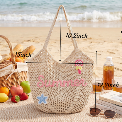 Custom Name Crochet Tote: Minimalist Cottage Chic Beach Bag