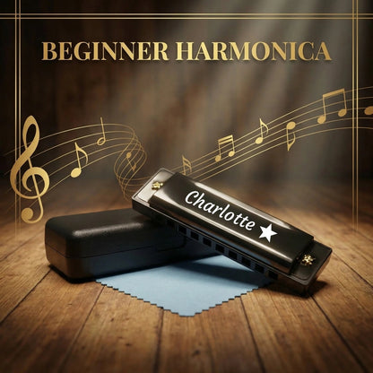 Individuell Graviertes 10-Loch Einsteiger-Mundharmonika Musik-Geschenkset