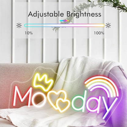 „Momday“ – Neon-Nachtlicht zum Muttertag – Handgefertigte LED-Nachtlichter mit Regenbogenherzen und Krone