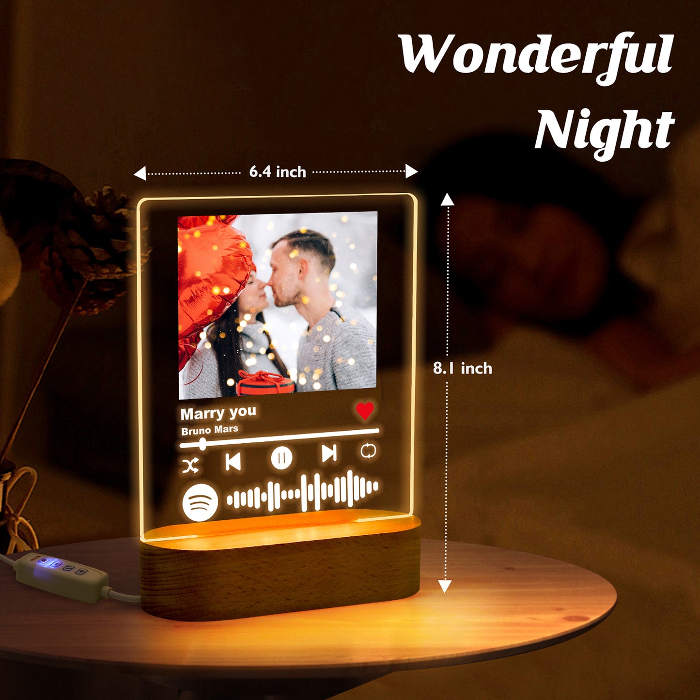 Cube lumineux de nuit personnalisé 7 couleurs - Téléchargez une photo et un message pour votre lampe de chevet