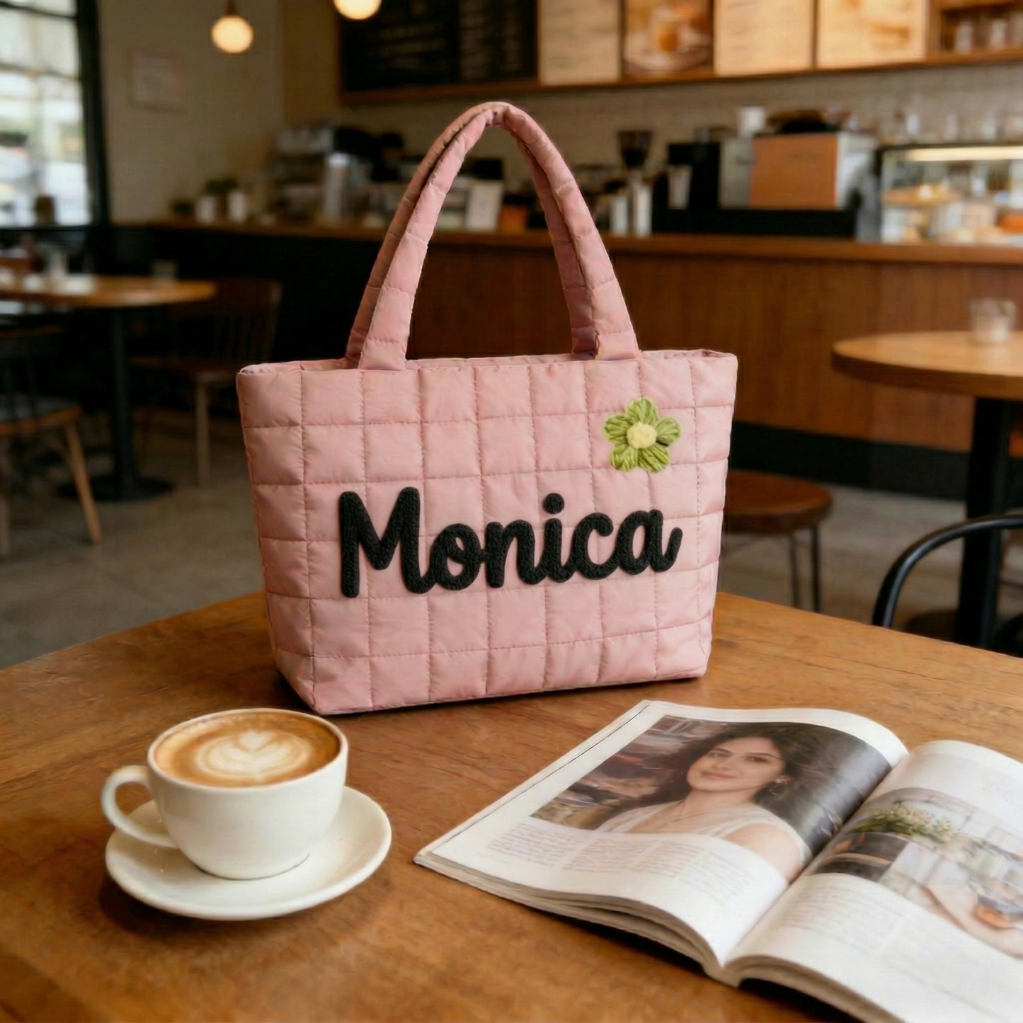 Personalized 3D Yarn Embroidery Puffer Tote - Custom Name Bag