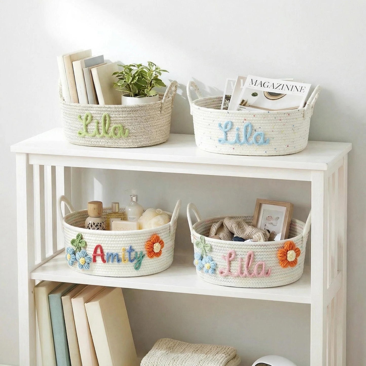 Personalized Woven Cotton Bin: 3D Embroidered Name
