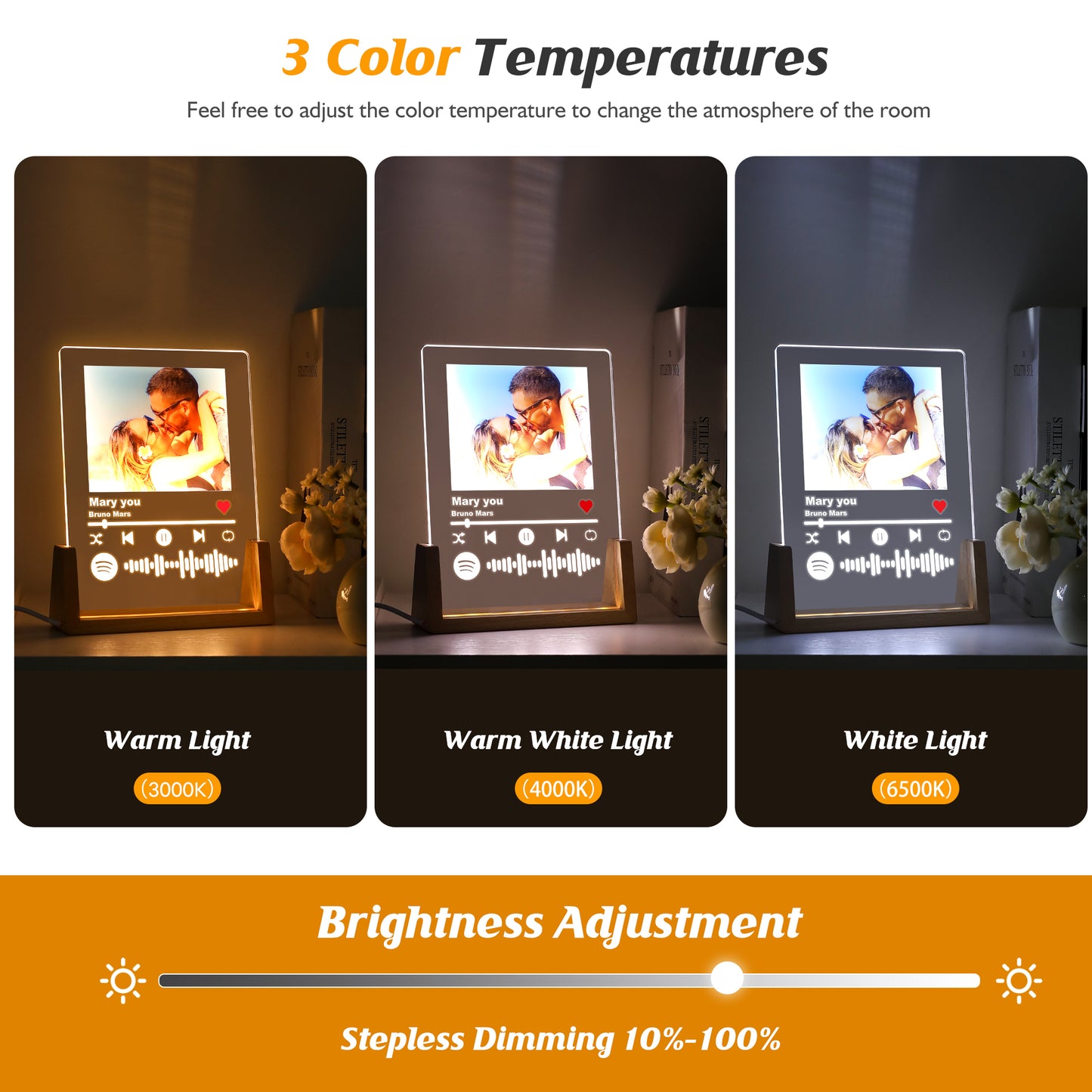 Veilleuse photo musicale personnalisée - Lampe LED style Spotify pour tous vos souvenirs