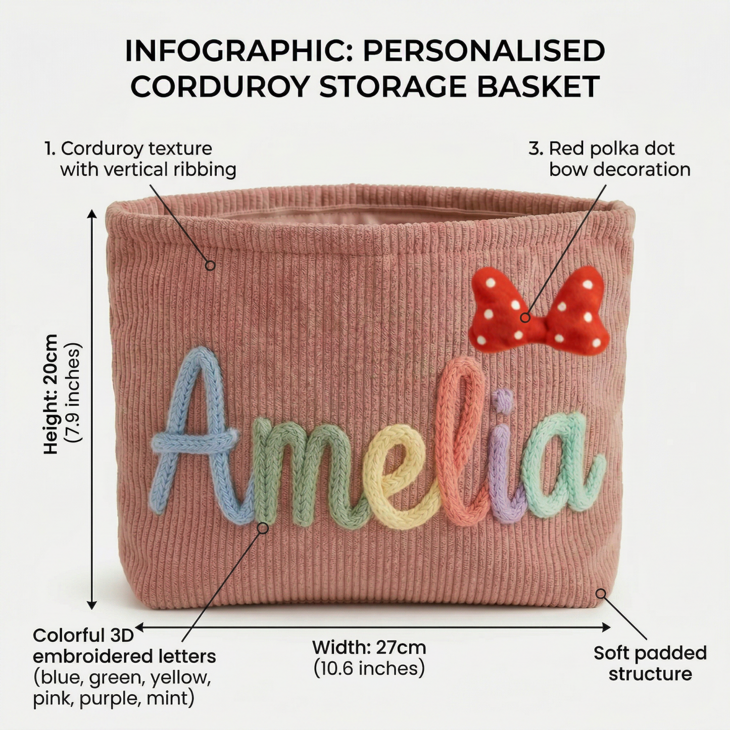 Personalized Corduroy Pouch: 3D Embroidered Name