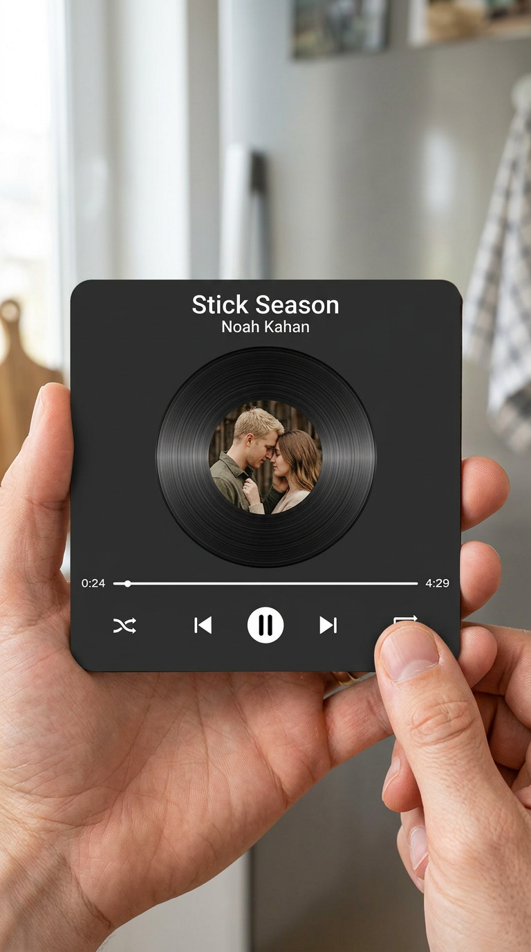 Custom Vinyl Record Music Magnet: Retro Photo Turntable Gift