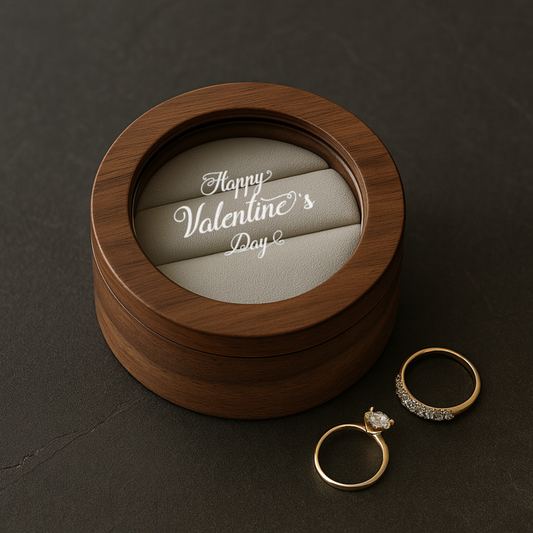 Walnut Circular Jewelry Box  - Custom Text & Pattern Keepsake