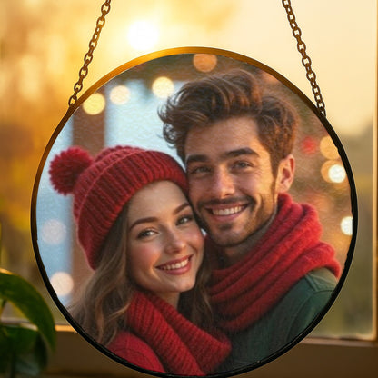 Glass Sun Catcher with Custom Photo - Personalized Window Ornament Gift