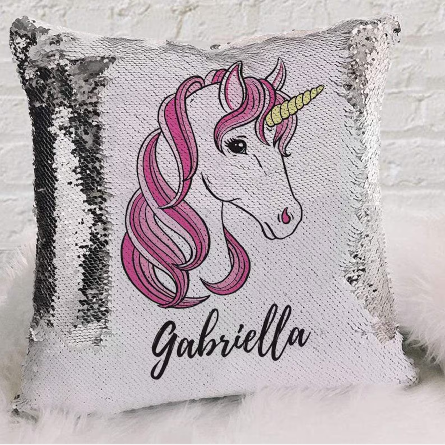 Custom Photo Glitter Pillow - Text & Picture Magic Glimmer Pillow