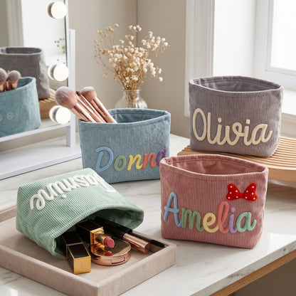 Personalized Corduroy Pouch: 3D Embroidered Name
