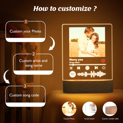 Cube lumineux de nuit personnalisé 7 couleurs - Téléchargez une photo et un message pour votre lampe de chevet