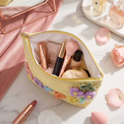 Custom Name Canvas Makeup Bag: Embroidered Initial Travel Case