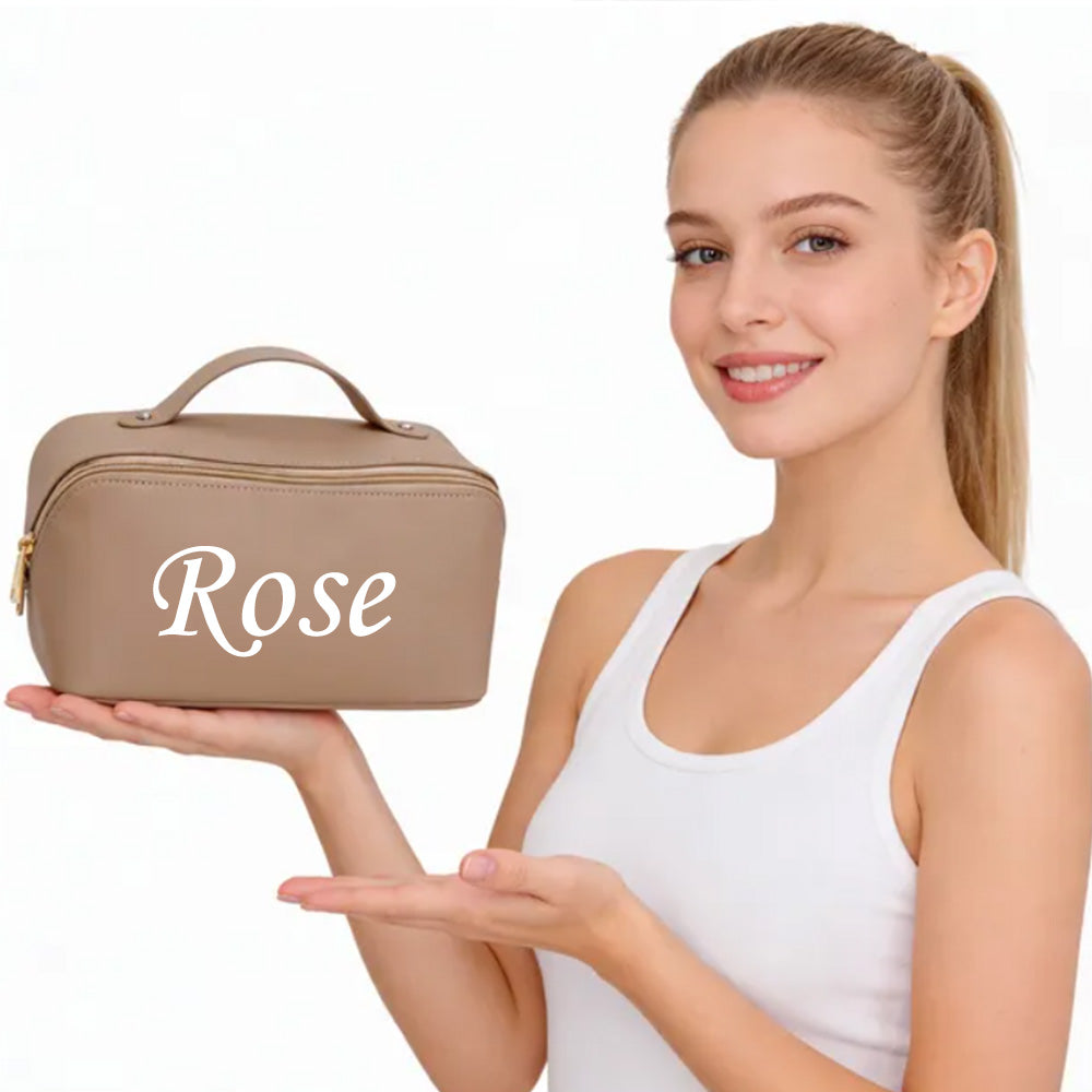 Personalisierte Reise-Kosmetiktasche – Kosmetiktasche aus PU-Leder mit großem Fassungsvermögen und Fächern, individuell gestaltbar