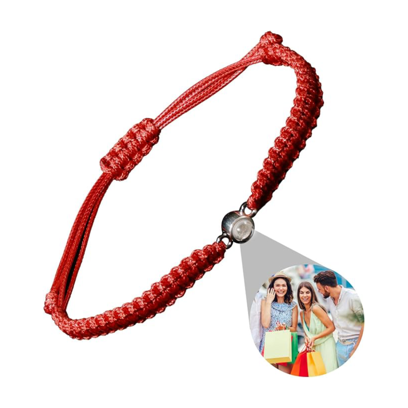 Individuelles Fotoarmband mit Projektionsstein – Personalisierter Erinnerungsschmuck aus Wachsseil