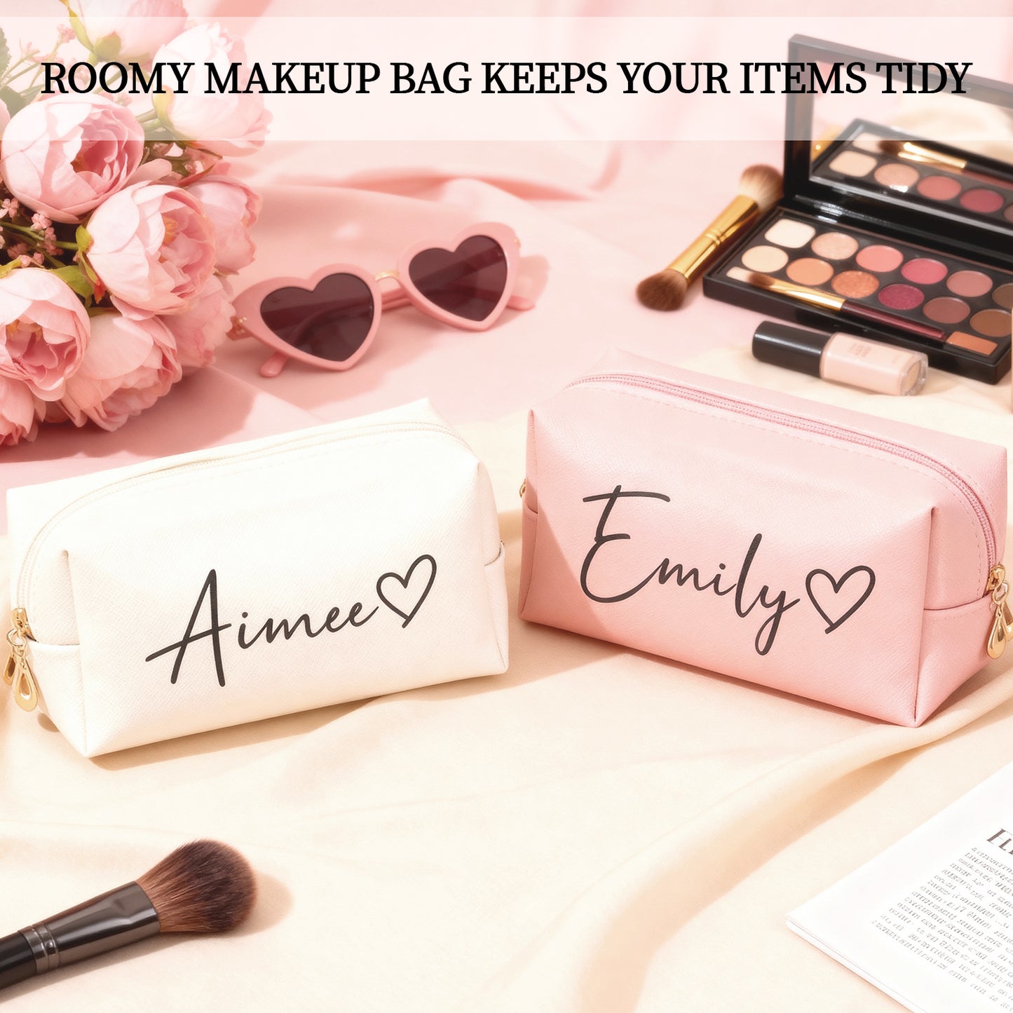 Personalized Makeup Bag - Custom Name in Elegant Script on Luxe Pouch
