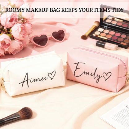 Personalized Makeup Bag - Custom Name in Elegant Script on Luxe Pouch