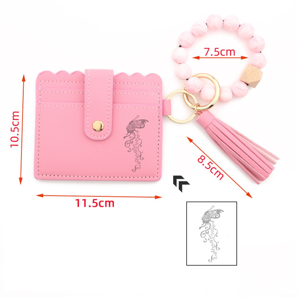 Individuell bestickter Kartenhalter-Schlüsselanhänger – personalisiertes Perlenarmband mit Fransen