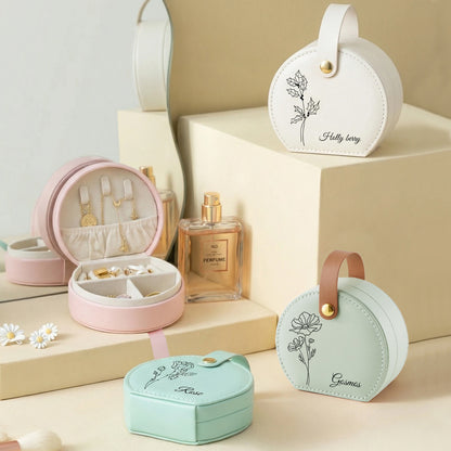 Runde Kosmetiktasche aus PU mit individuellem Pflanzen- und Textmotiv – personalisierte Kosmetiktasche