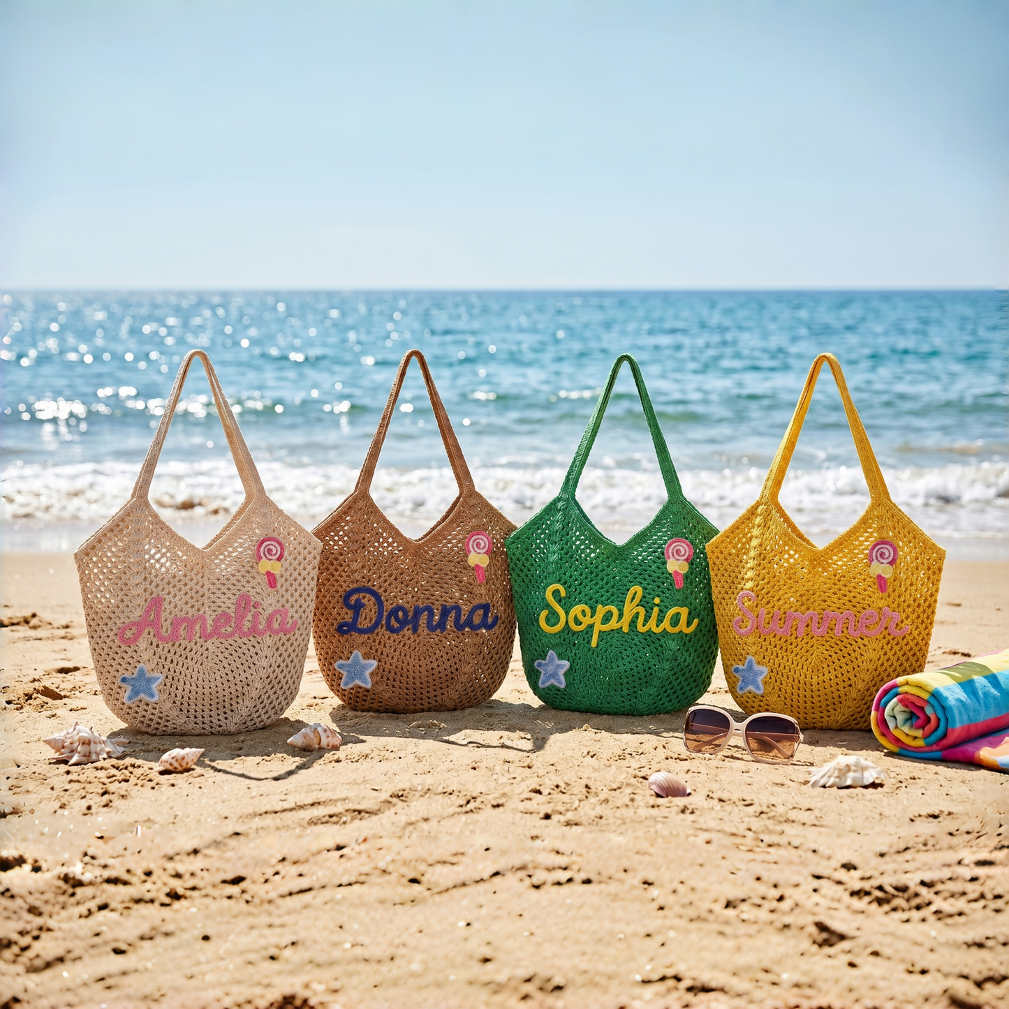 Custom Name Crochet Tote: Minimalist Cottage Chic Beach Bag