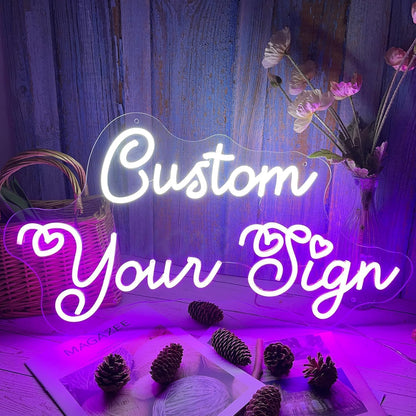 Enseigne lumineuse LED personnalisée à 2 lignes - Enseigne murale néon duo personnalisée